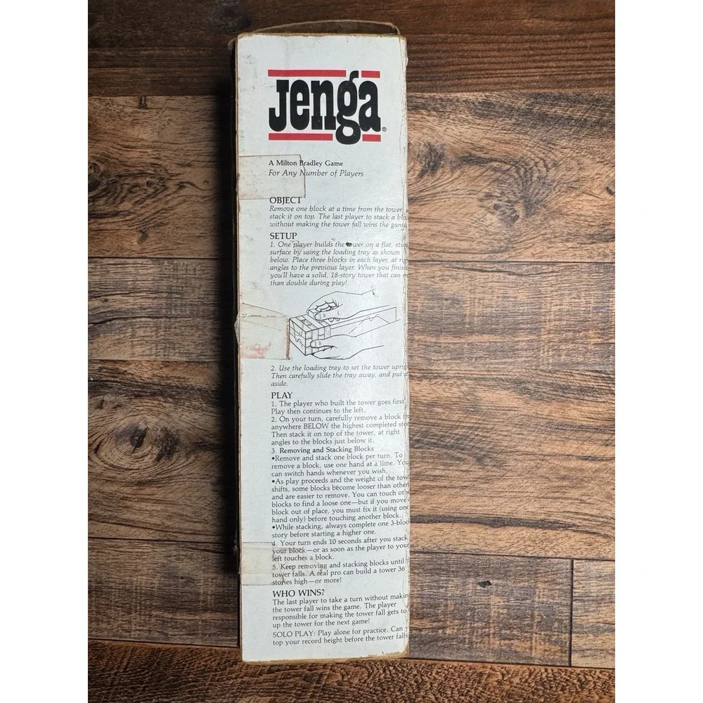 Vintage JENGA Classic Game 1986 Complete in Box 4793 Milton Bradley Wooden Block